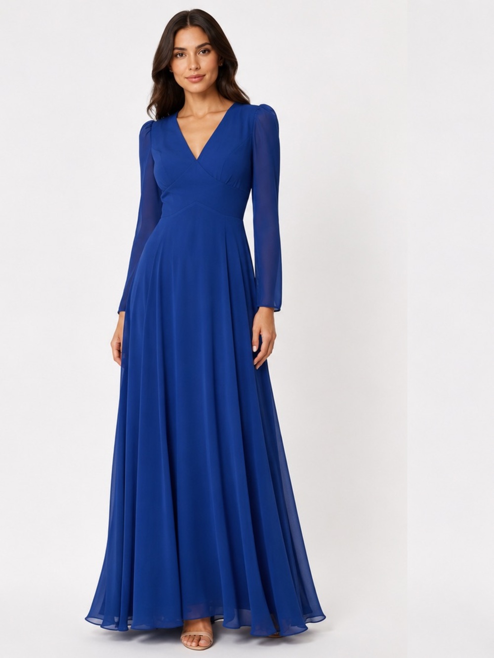 JJs House Royal Blue V-Neck Long Sleeve Maxi Dress